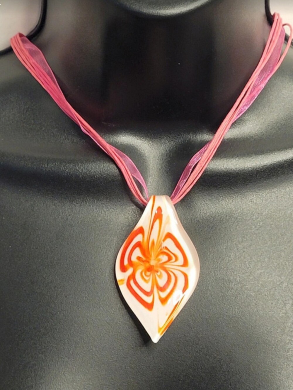 Handcrafted art glass leaf pendant necklace